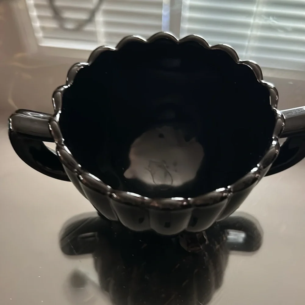 Imperial Glass Pillar Flute 1940’s footed Black Creamer and open Sugar bowl Set.